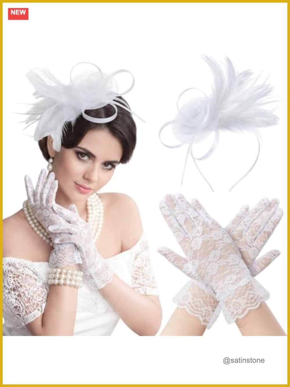 Geyoga Fascinator Hat and Lace Gloves Set for Women Tea Party Derby